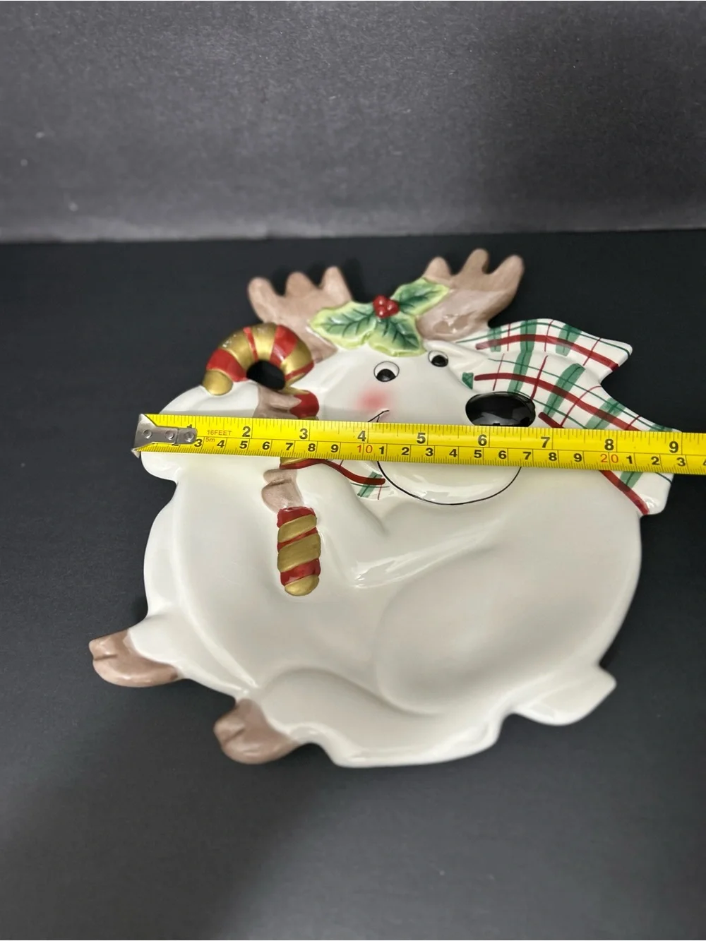 Magenta Festive Reindeer Candy Cane Serving Plate - White, Red, Green